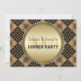 Art Deco Geometric Pattern Black Gold Dinner Party Kaart