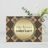 Art Deco Geometric Pattern Black Gold Dinner Party Kaart (Staand voorkant)