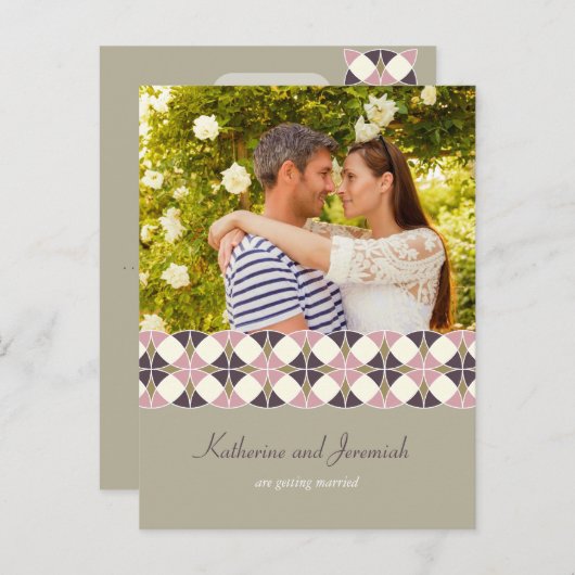 Art Deco Geometric Pattern Foto slaat de datum op Aankondigingskaart (Voorkant / Achterkant)