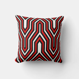 Art Deco Geometric - rood, zwart en wit Kussen
