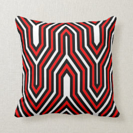 Art Deco Geometric - rood, zwart en wit Kussen