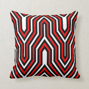 Art Deco Geometric - rood, zwart en wit Kussen