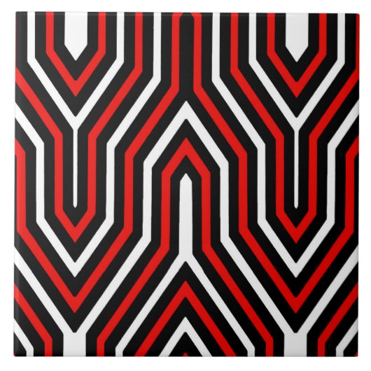 Art Deco Geometric - rood, zwart en wit Tegeltje (Voorkant)