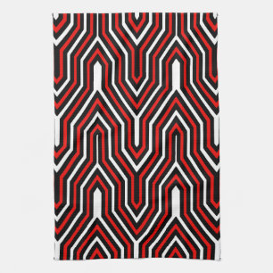 Art Deco Geometric - rood, zwart en wit Theedoek