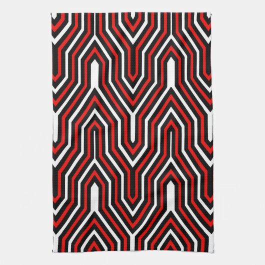 Art Deco Geometric - rood, zwart en wit Theedoek (Verticaal)