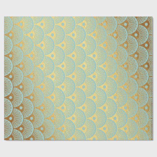 Art Deco Geometric Sea Shells Golden Mint Green Cadeaupapier (Vlak)