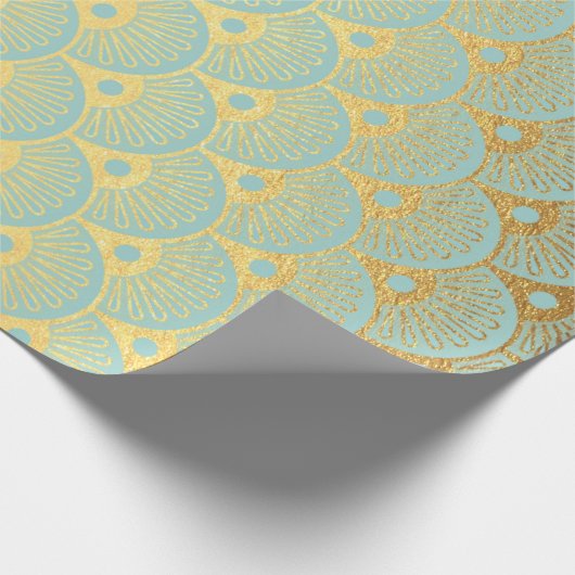 Art Deco Geometric Sea Shells Golden Mint Green Cadeaupapier (Hoek)