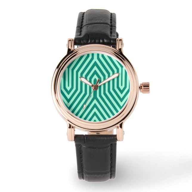 Art Deco Geometric - turquoise en aqua Horloge (Voorkant)