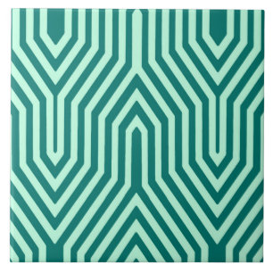 Art Deco Geometric - turquoise en aqua Tegeltje
