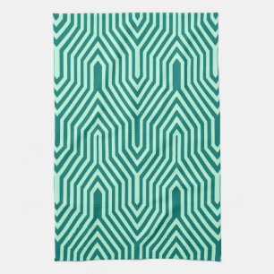 Art Deco Geometric - turquoise en aqua Theedoek