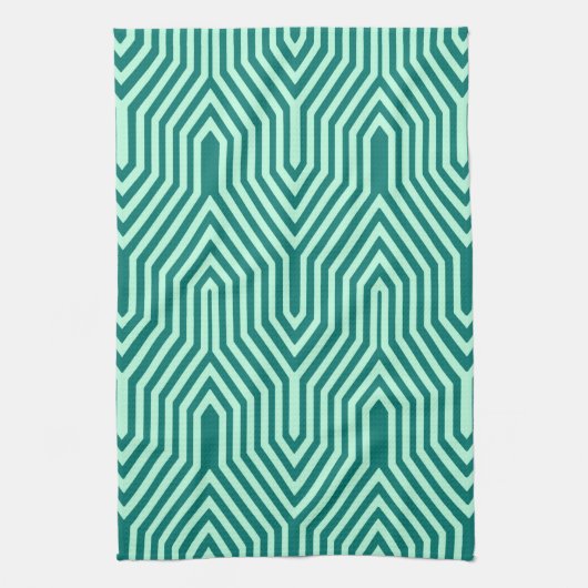 Art Deco Geometric - turquoise en aqua Theedoek (Verticaal)