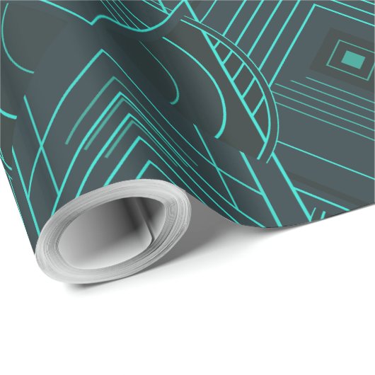Art Deco Geometric Uplift - Dark Teal Glow Cadeaupapier (Rol Hoek)