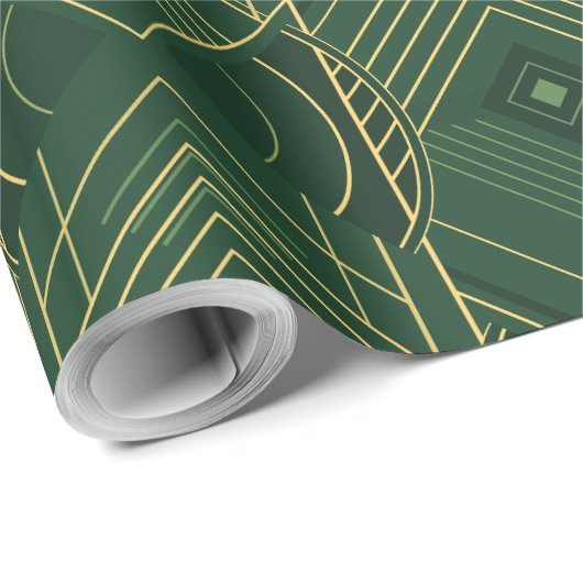 Art Deco Geometric Uplift - Deep Green Cadeaupapier (Rol Hoek)