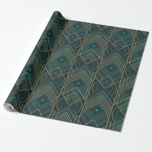 Art Deco Geometric Uplift - Turquoise Teal Cadeaupapier (Uitgerold)
