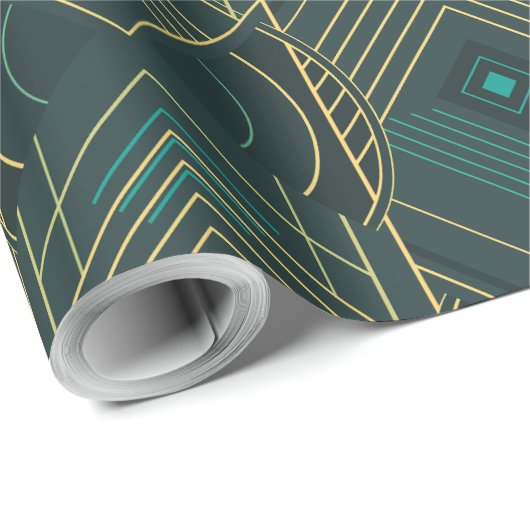 Art Deco Geometric Uplift - Turquoise Teal Cadeaupapier (Rol Hoek)