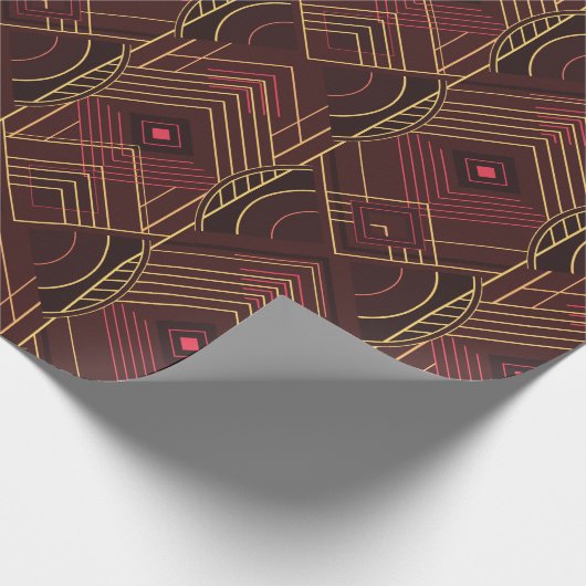 Art Deco Geometric Uplift - Wine Red Cadeaupapier (Hoek)
