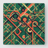 Art Deco Geometric Vierkante Klok (Voorkant)