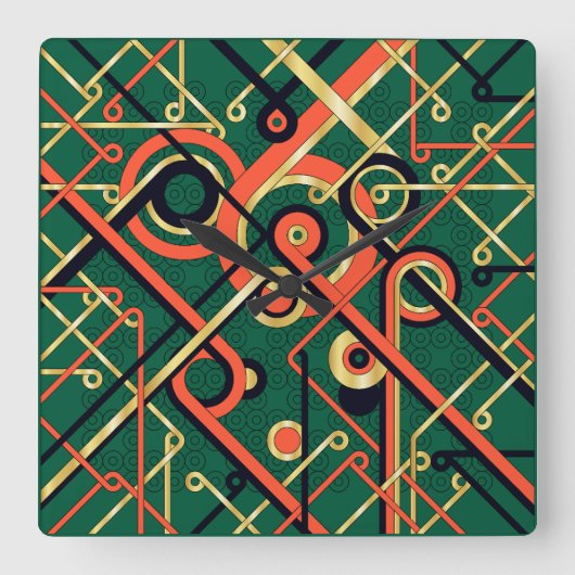 Art Deco Geometric Vierkante Klok (Voorkant)