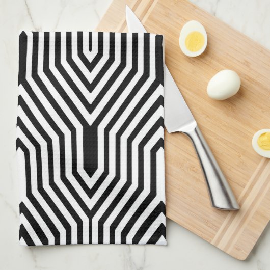 Art Deco Geometric - zwart-wit Theedoek (Quarter Fold)