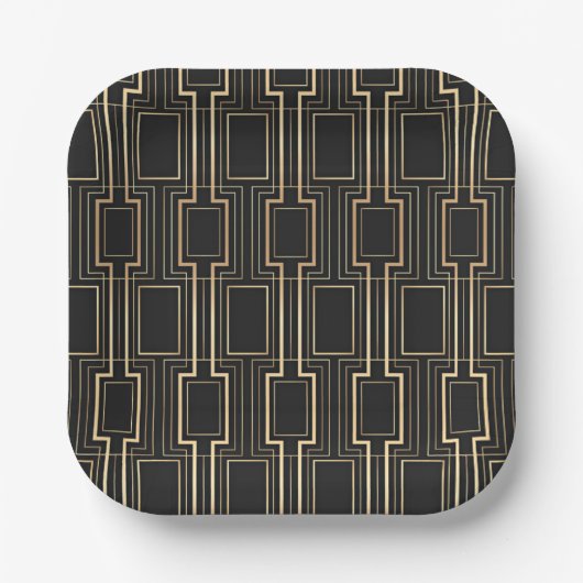 Art Deco Geometrics Black en Gold Papieren Bordje (Voorkant)