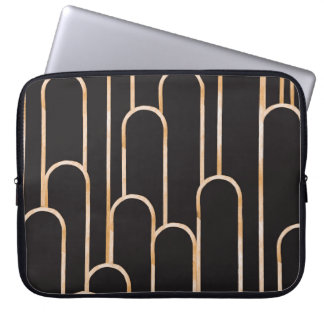 Art Deco Geometrie: Gouden Waterverf Behang Laptop Sleeve