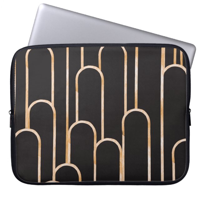 Art Deco Geometrie: Gouden Waterverf Behang Laptop Sleeve (Voorkant)