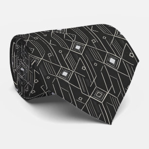 Art Deco Geometrie Zwart & Zilver Luxe Patroon Stropdas