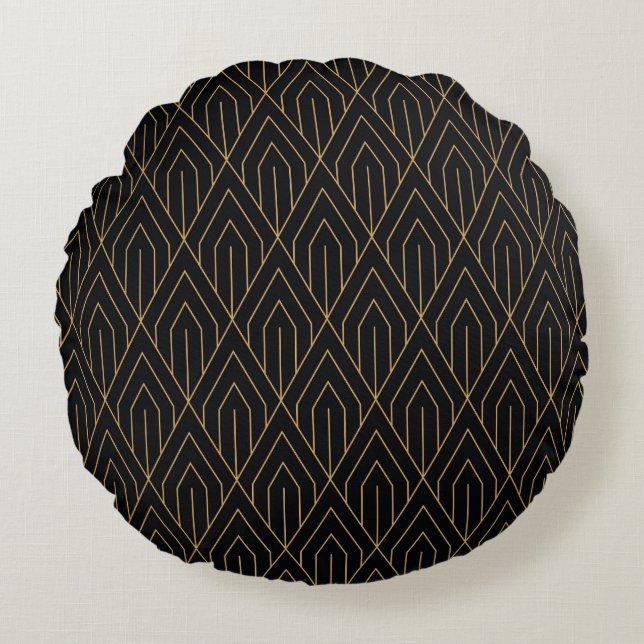 Art Deco:  geometrisch behang. Rond Kussen (Voorkant)
