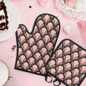 Art Deco geometrisch bloempatroon Ovenwant & Pannenlap Set