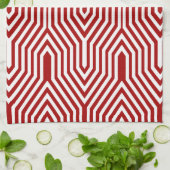 Art Deco geometrisch - donkerrood en wit Theedoek (Gevouwen)