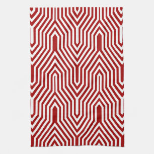 Art Deco geometrisch - donkerrood en wit Theedoek
