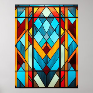 Art Deco geometrisch glas-in-lood patroon Poster