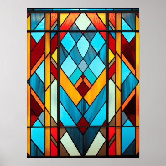 Art Deco geometrisch glas-in-lood patroon Poster (Voorkant)