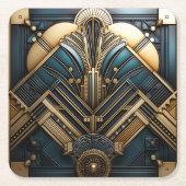 Art Deco  Geometrisch Goud Blauwgroen Elegant Kartonnen Onderzetters (Voorkant)