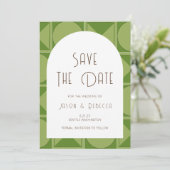 Art Deco geometrisch groen Opslaan de datum bruilo Kaart (Staand voorkant)
