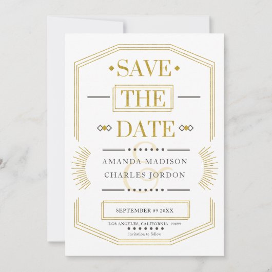 Art-deco geometrisch kader om de datum te reserver kaart (Voorkant)