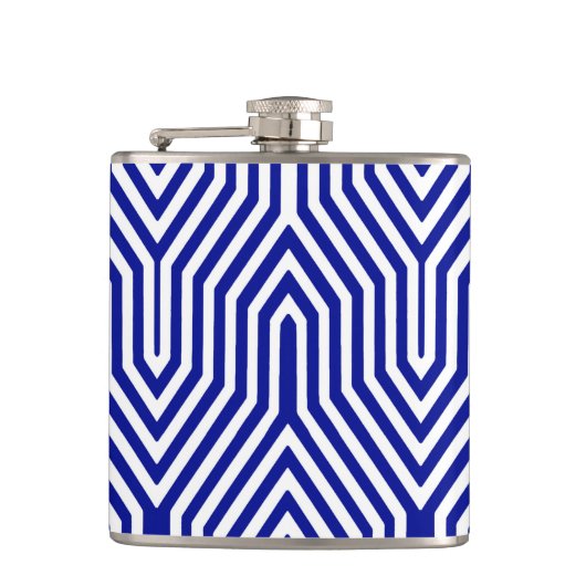 Art Deco geometrisch - kobaltblauw en wit Heupfles (Voorkant)