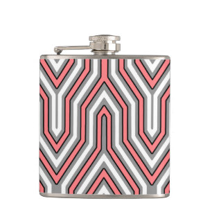 Art Deco geometrisch - koraal, grijs en wit Heupfles