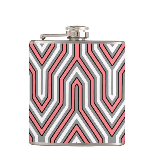 Art Deco geometrisch - koraal, grijs en wit Heupfles (Voorkant)