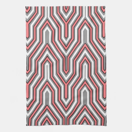 Art Deco geometrisch - koraal, grijs en wit Theedoek (Verticaal)