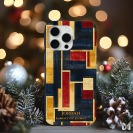 Art Deco Geometrisch  – Marineblauw, Goud, en Rood iPhone 15 Pro Max Hoesje