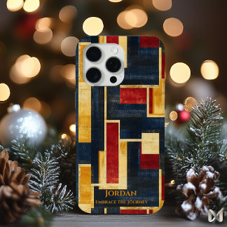 Art Deco Geometrisch  – Marineblauw, Goud, en Rood iPhone 15 Pro Max Hoesje