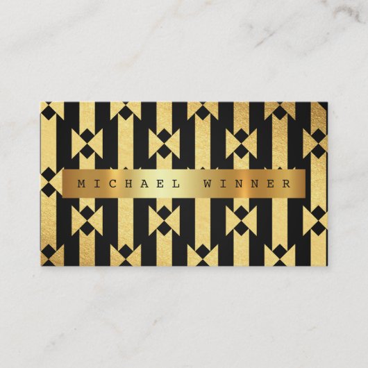 Art Deco Geometrisch Ornament VIP Golden Black Fol Visitekaartje (Voorkant)