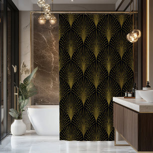 Art-Deco geometrisch patroon in goud & zwart Douchegordijn