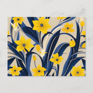 Art Deco Geometrisch Patroon met Marine Blauw Geel Briefkaart