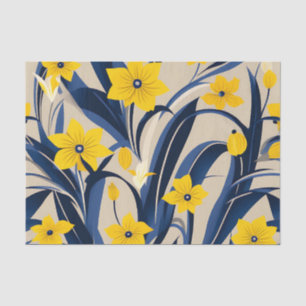 Art Deco Geometrisch Patroon met Marine Blauw Geel Tissuepapier