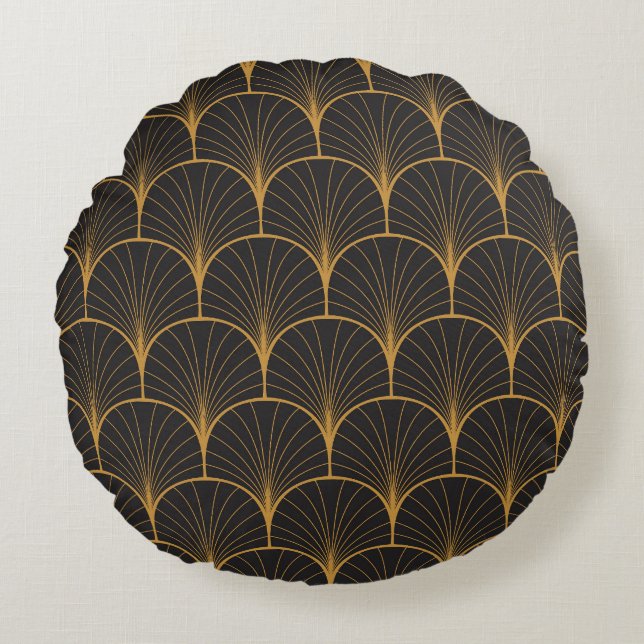 Art Deco, geometrisch  patroon. Rond Kussen (Voorkant)
