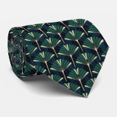 Art Deco geometrisch waaierpatroon | Smaragd & Gou Stropdas (Opgerold)