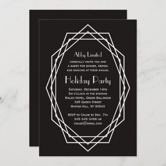 Art Deco Geometrisch Zakelijk Vakantie Party Zwart Kaart (Voorkant / Achterkant)