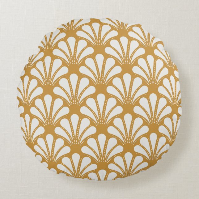 Art Deco geometrisch Zee Shell Rond Kussen (Voorkant)